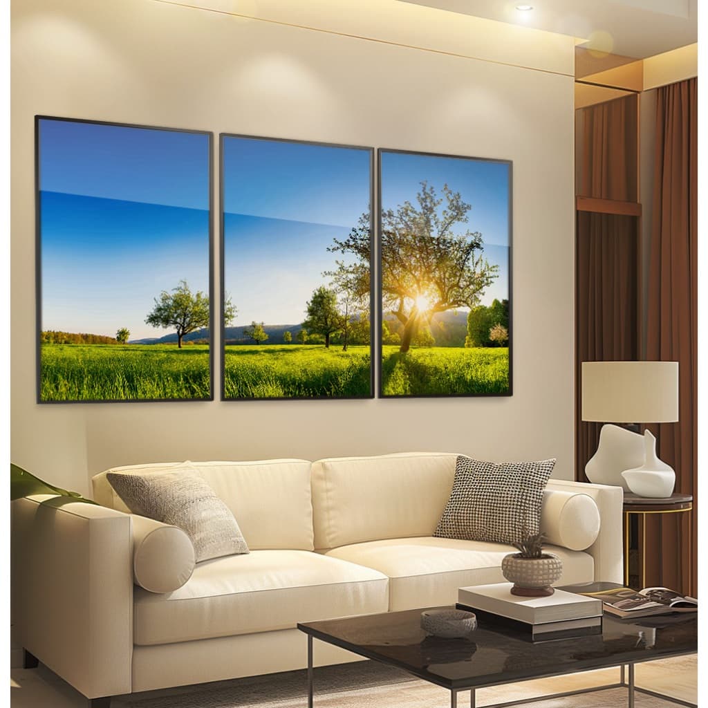 Quadro Paisagem Quadro Com Moldura E Vidro Quadro Decorativo Sala Grande Quadro Quarto Campo Trio
