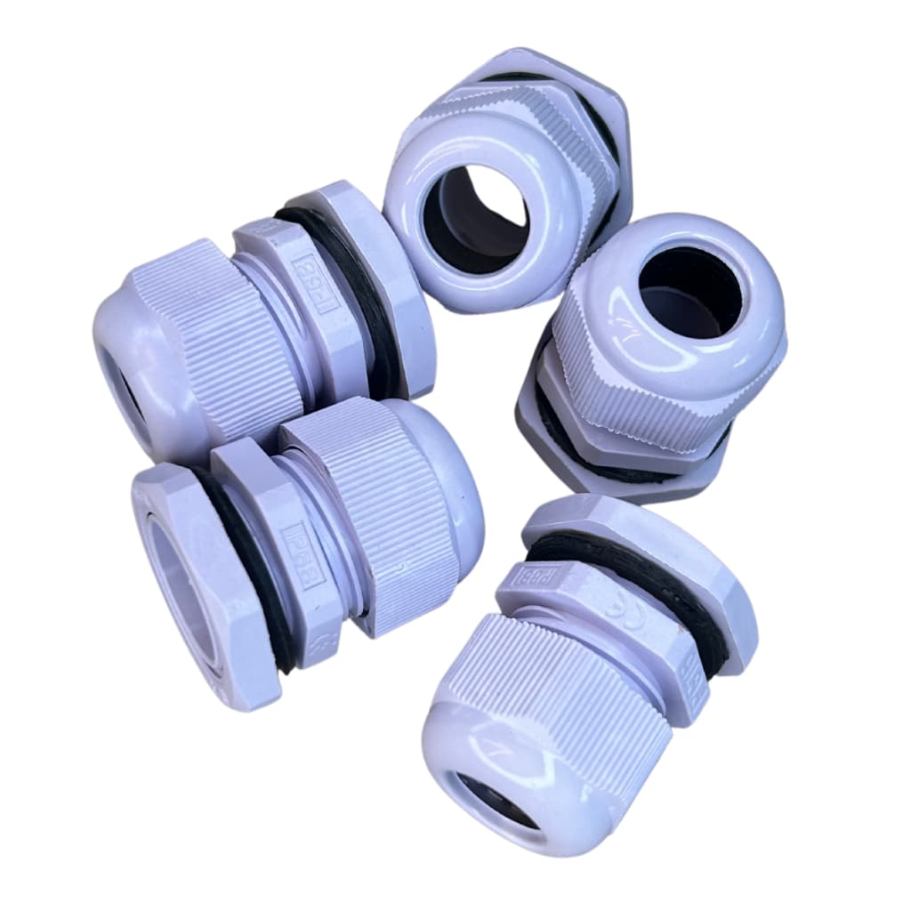 Kit 5 Peças - Prensa Cabo Pg7 1/4 Nylon Ip68 Cinza