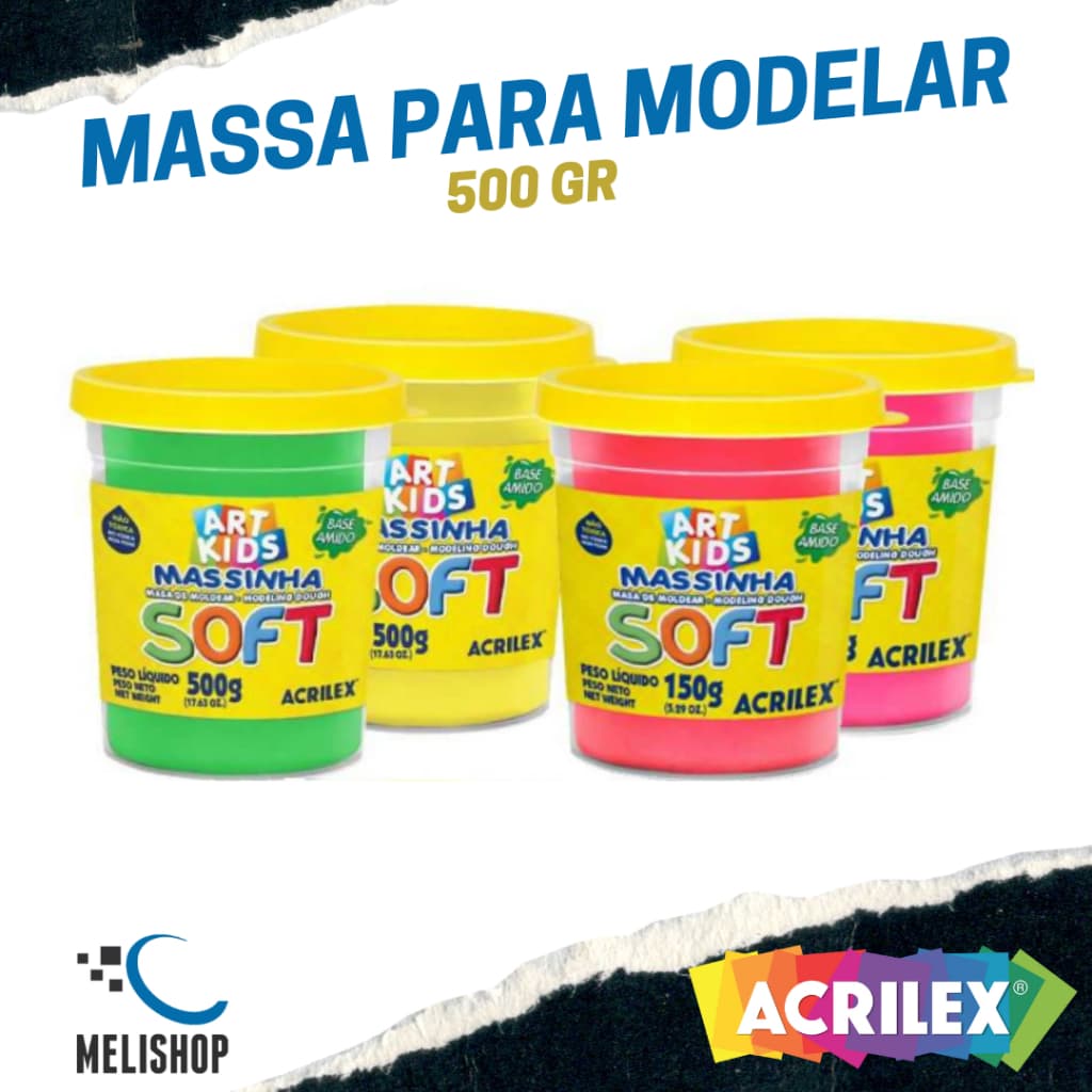 Massa de Modelar Soft 500g Acrilex Massinha de Modelar Cores Sortidas Não Tóxica