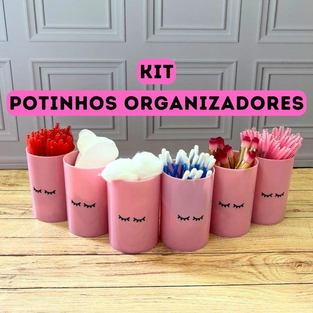 Kit Potinhos organizadores com e sem tampa bancada carrinho auxiliar Lash porta escovinha pincel