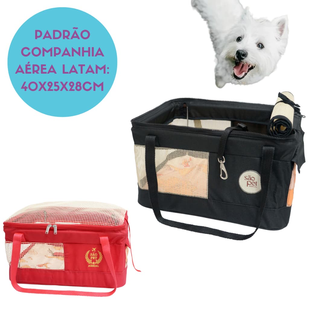 Bolsa Transporte Aéreo Cães e Gatos Cabine de Avião Latam São Pet Aerial Pet 40x28x25cm