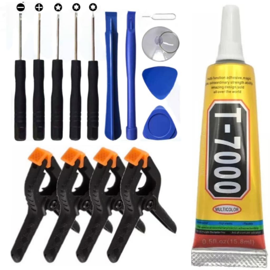 Kit Reparo Em Celular Troca De Tela Com Cola T7000 E 4 Grampos De Fixação Ideal Para Reparos Em Celulares Em Geral