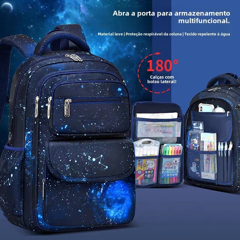 Mochila escolar Grande masculina unissex nylon impermeável alça de costas larga proteção