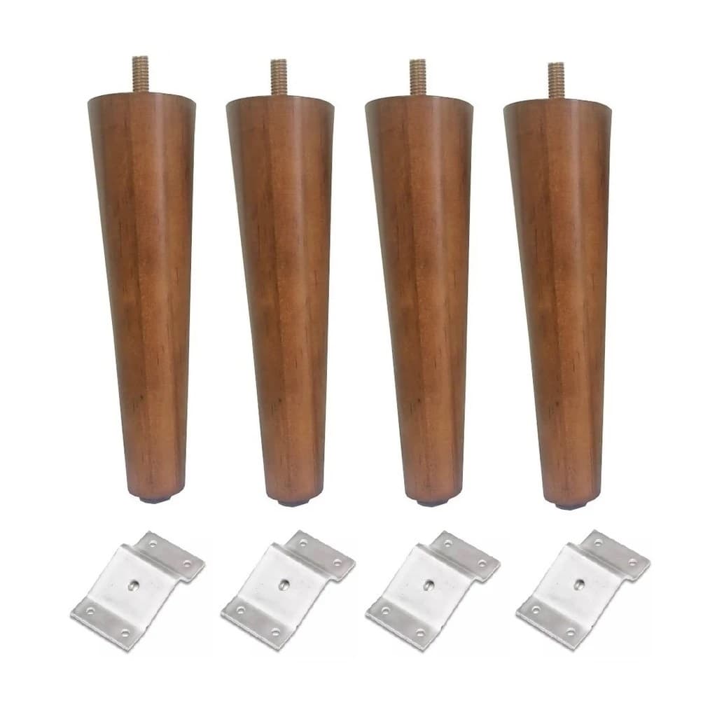 Kit Jogo 4 Pés Palito de 15cm Perna Para Móveis + 4 Chapinha de Inclinação