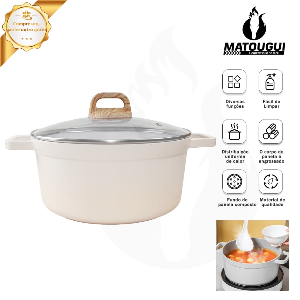 [Matougui]Panela de guisado multifuncional com Revestimento Cerâmico Premium para Feijoada Caldo.