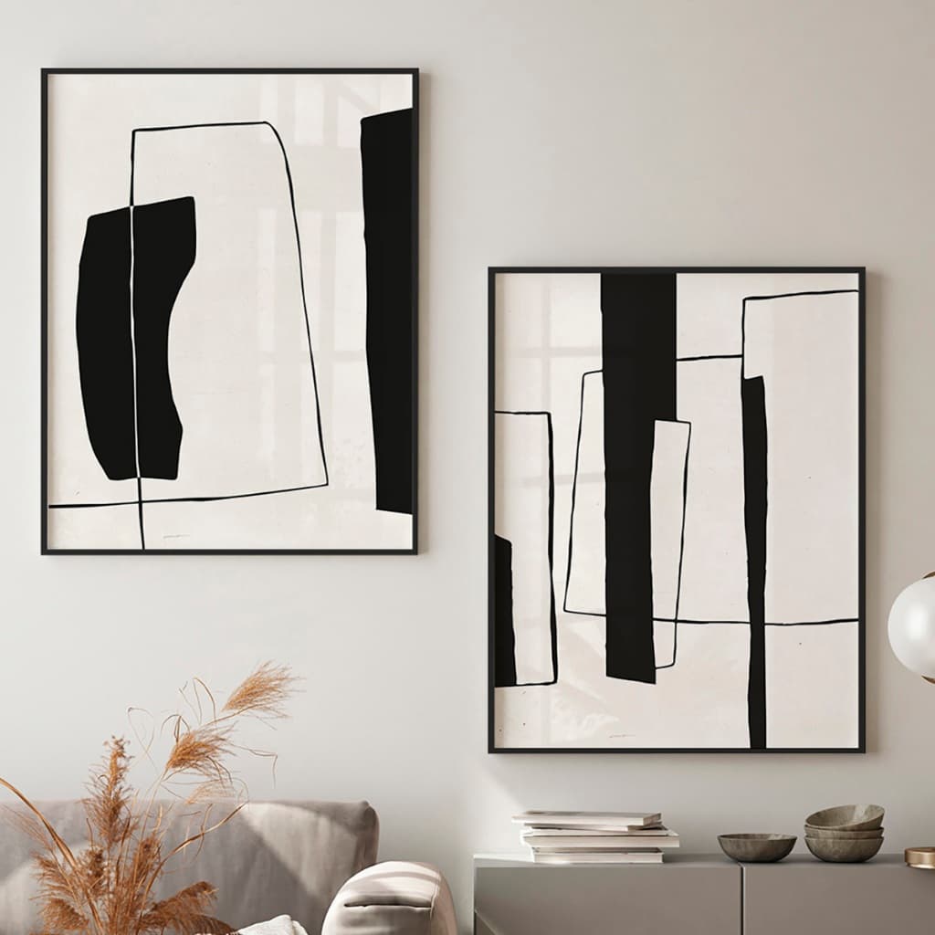 Quadro Minimalista Com Moldura Kit 2 Quadros Decorativos Quadro Abstrato Para Sala Arte Em Linhas