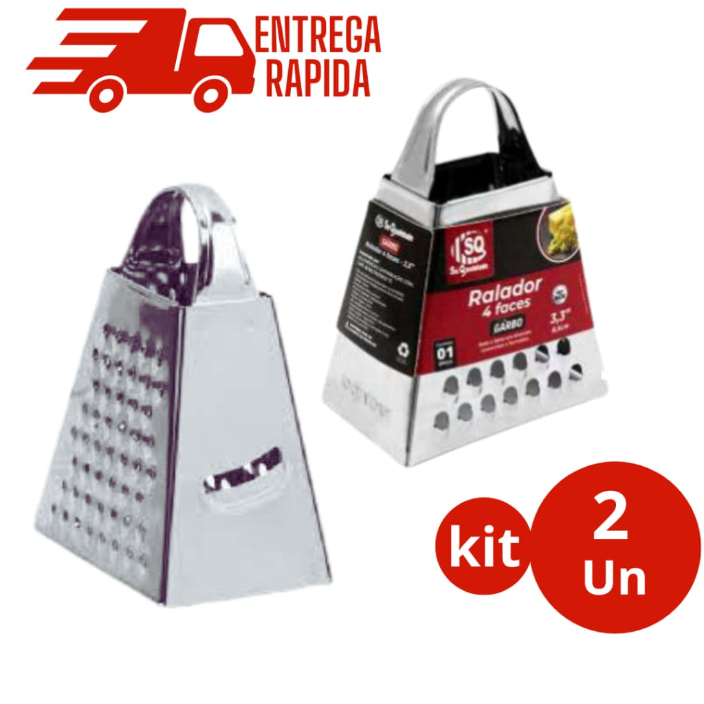 Kit 2 Mini Ralador de Inox 4 faces para queijos, temperos e especiarias