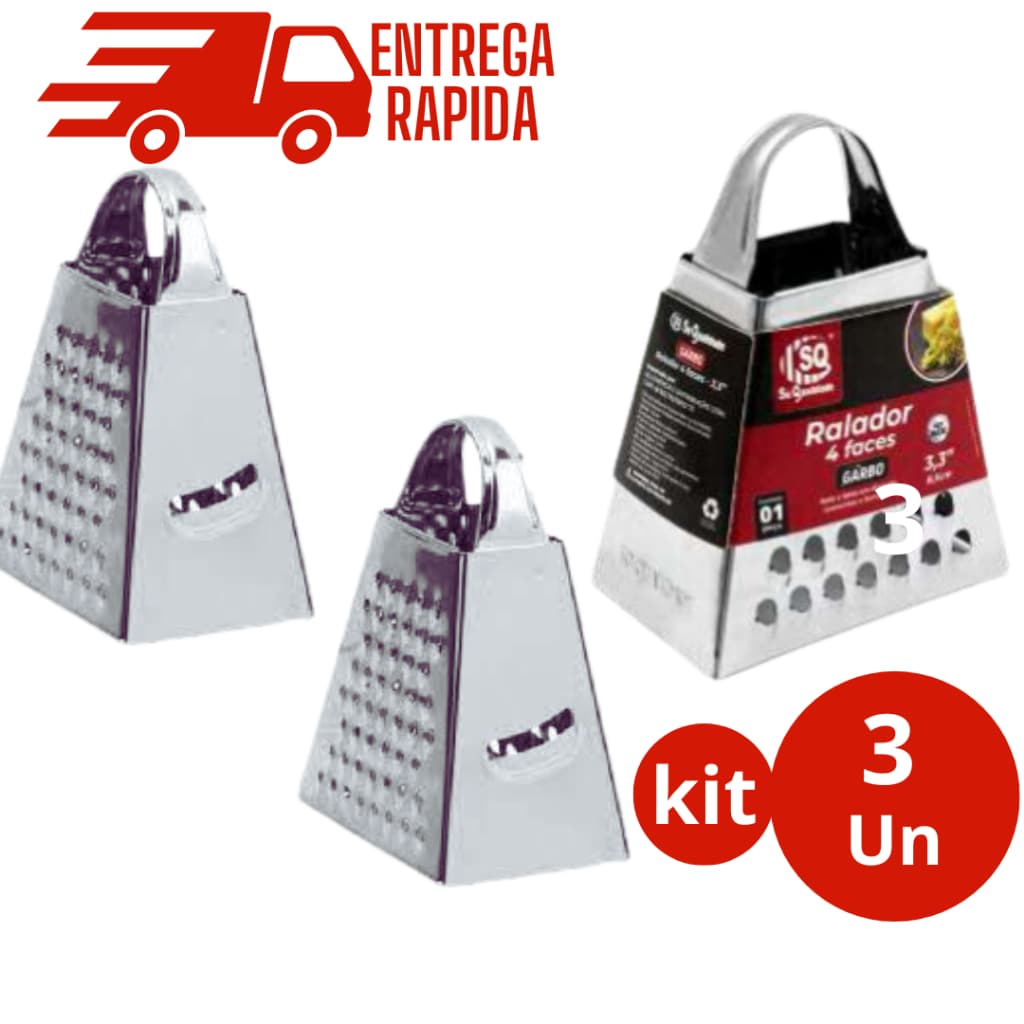 Kit 3 Mini Ralador de Inox 4 faces para queijos, temperos e especiarias