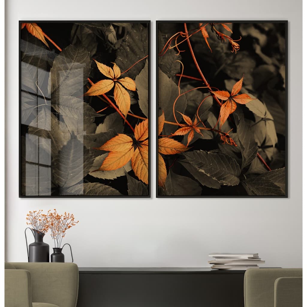 Quadro Folhagem Sépia Quadro Com Moldura E Vidro Quadros Grandes Decorativos Sala Quadro Quarto Duo