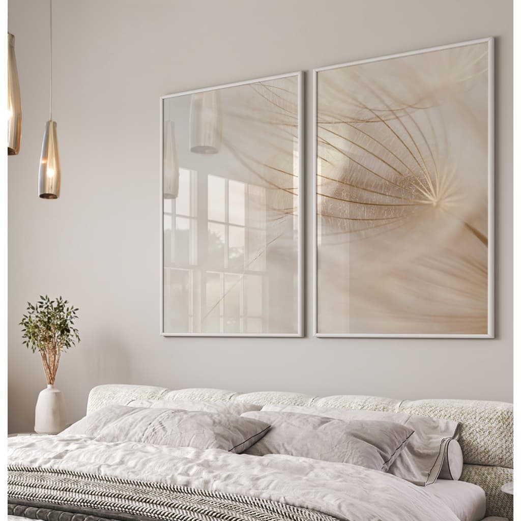 Quadro Dente De Leão Com Moldura E Vidro Kit Quadros Decorativos Para Sala Quadro Natureza Clean