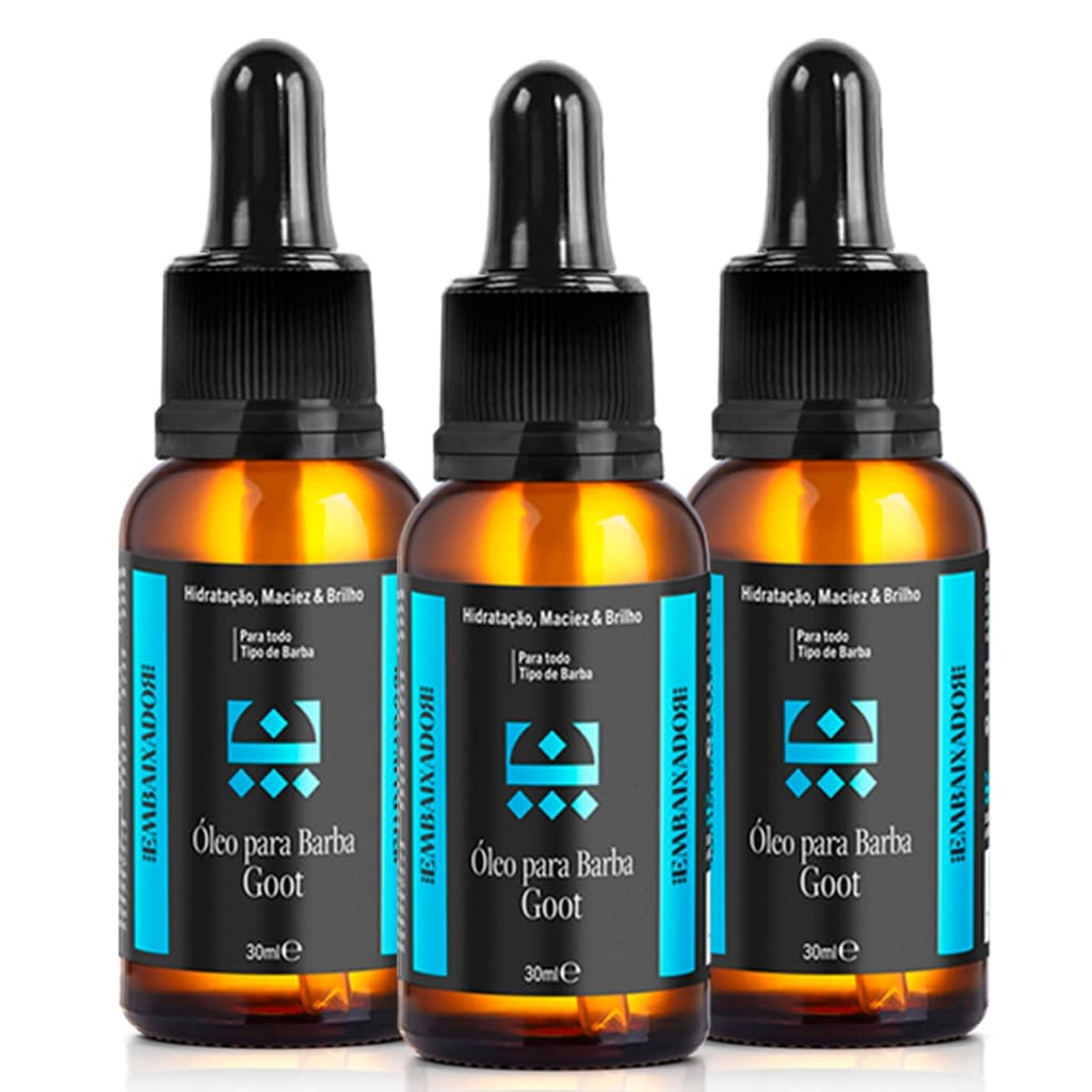 3 Uni ÓLEO PARA BARBA GOOT EMBAIXADOR 30ml - Barba Hidratada Macia e Nutrida