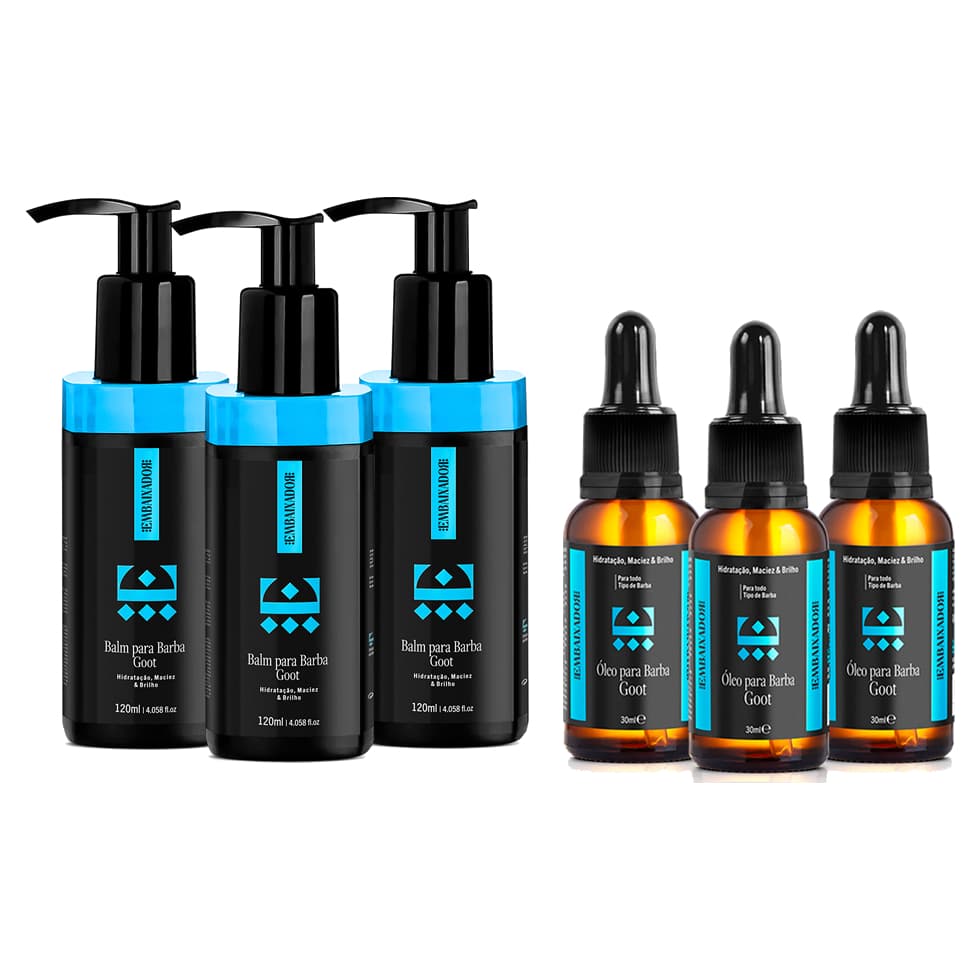 KIT GOOT EMBAIXADOR - 3 ÓLEO PARA BARBA 30ml + 3 Balm para Barba 120ml