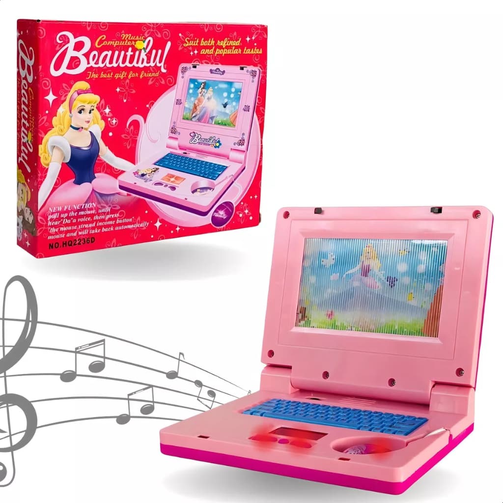 Laptop Interativo Infantil  Notebook De Brinquedo Musical Com Luz Educativo Menina Rosa