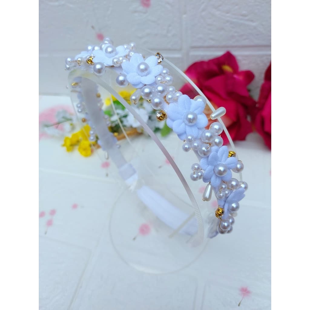 Faixinha para bebê de flores brancas, tiara de cabelo, moda infantil, laços.
