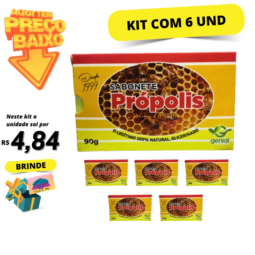 Kit com 6 Sabonete Própolis Genial Cosméticos 90g