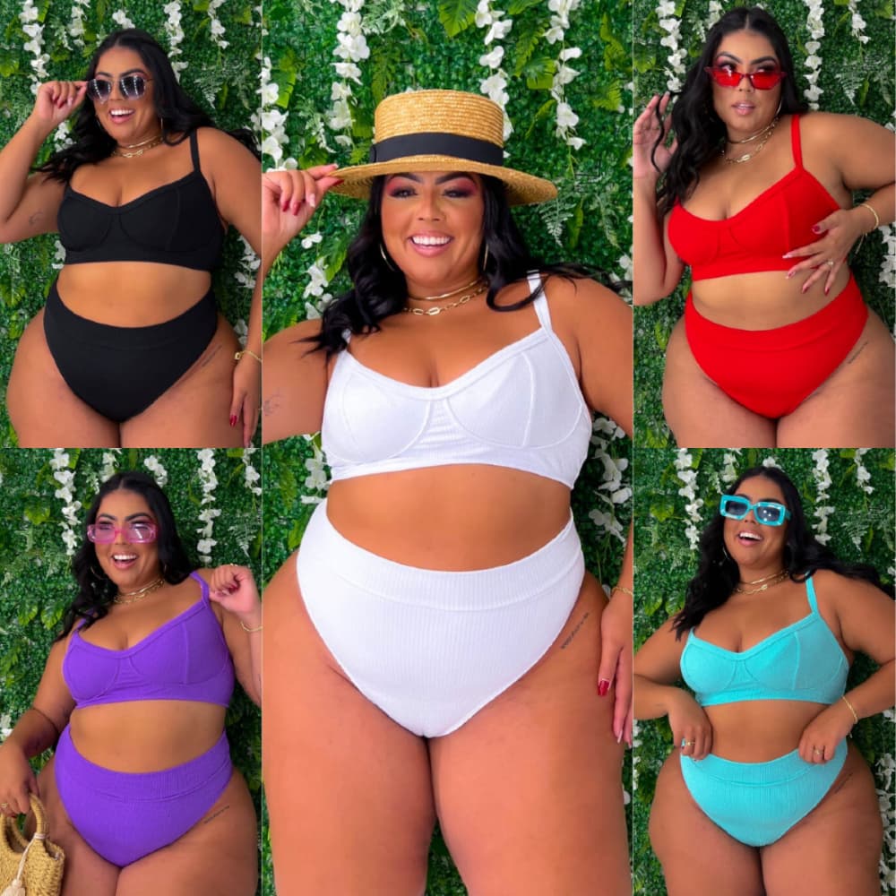 Biquini Plus Size Hot Pants Cintura Alta Calcinha Cós Alto Texturizado Meia Taça Gordinha Biquine Feminino Bikini