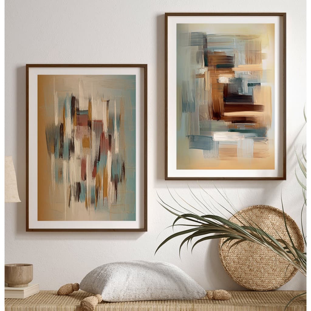 Quadros Decorativos Sala Quarto Escritório Com Moldura Duo Abstrato Pintura Tons Terra Verde Nude
