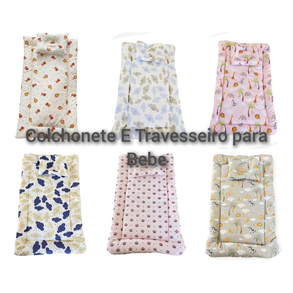 Colchonete com Travesseiro para Bebe Unissex Menino menina Ideal para recém Nascido e Bebe