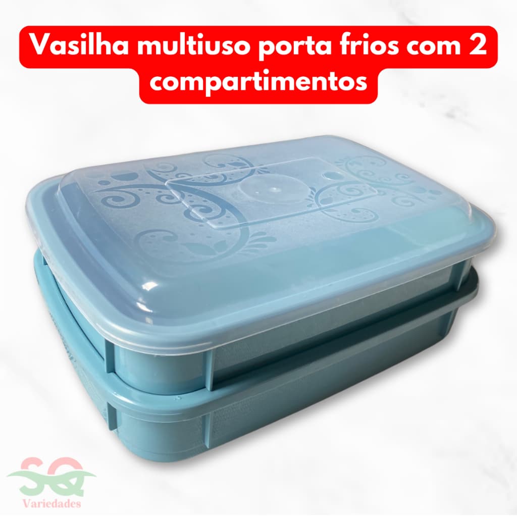 Porta Frios Duplo Queijeira Dupla Com Tampa Empilhável Organizador de Cozinha Plástico BPA FREE