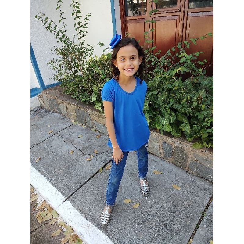 Camiseta azul Royal infantil, blusa azul lisa para menina.