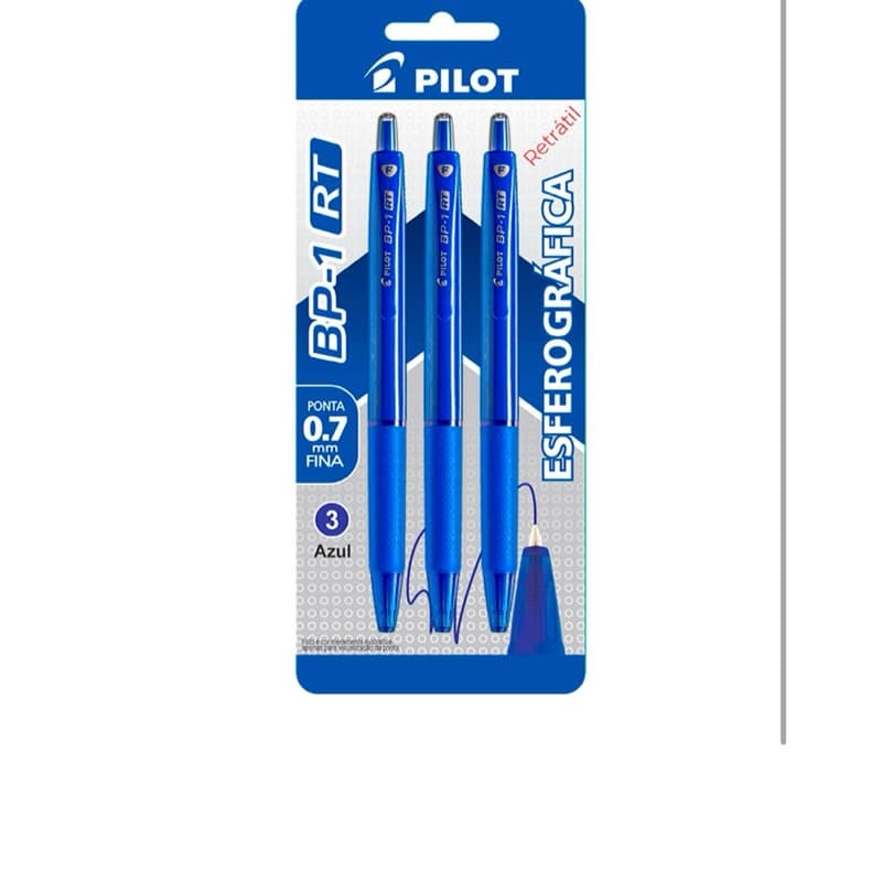 Caneta esferográfica ponta de aço 0,7mm retrátil, Azul, 048AZ, Pilot - BT 3 UN