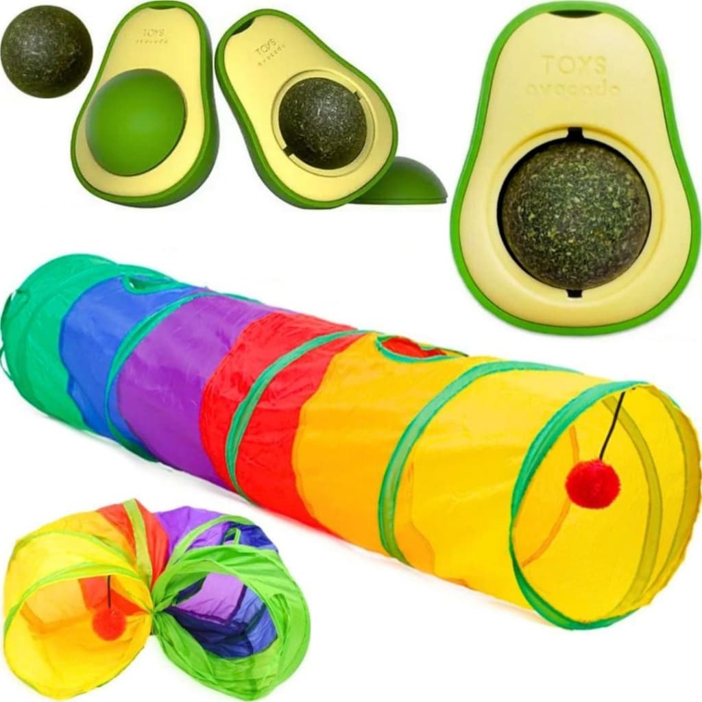 Kit túnel interativo para pet gato + abacate lambe-lambe catnip erva brinquedos