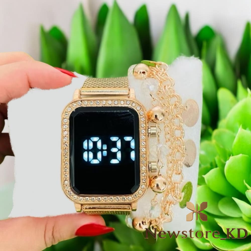 Relógio Feminino Digital Brilho Led Pulseira Resina Com Strass