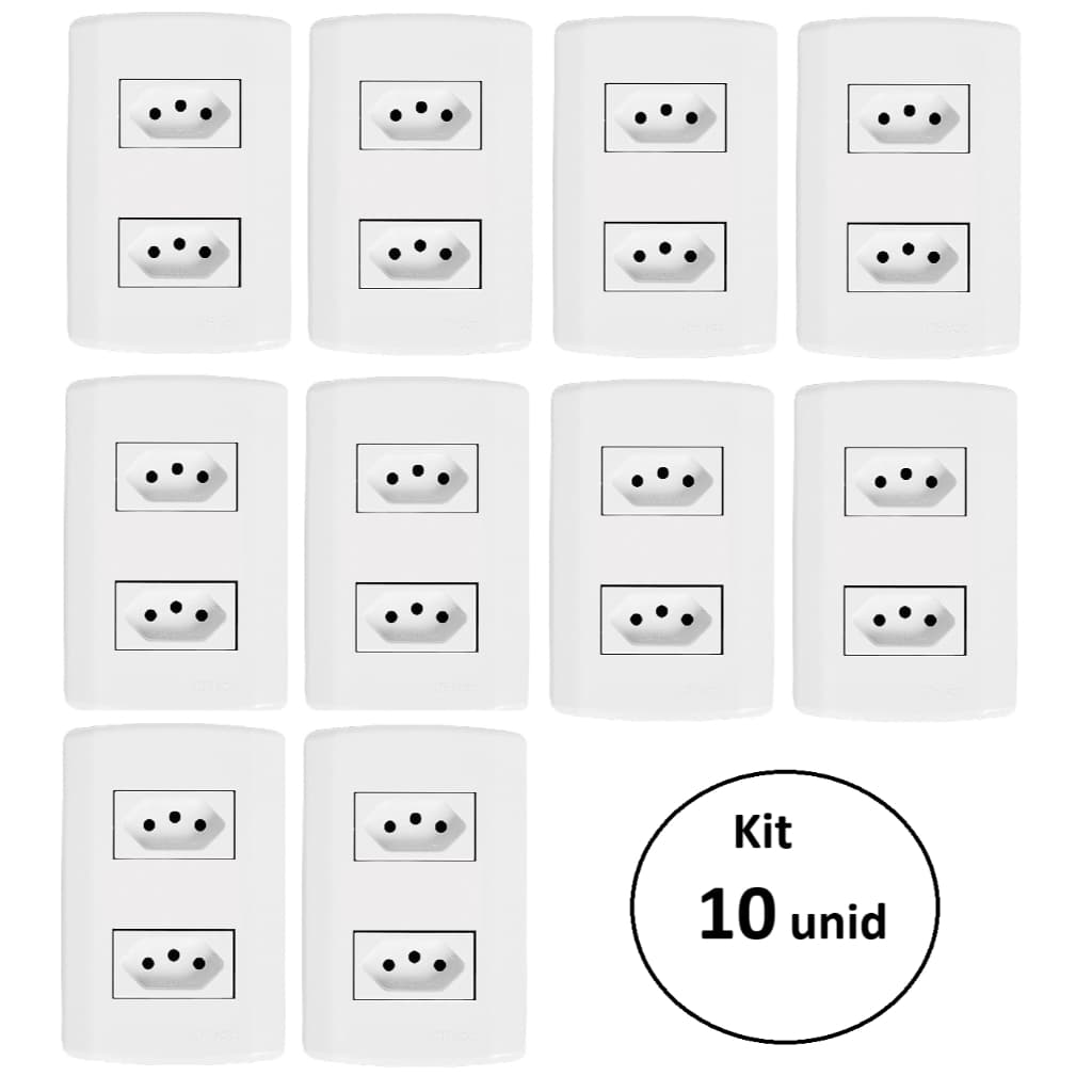 Kit 10 Tomada Dupla 20a Pluzie Modular Branca Pluzi 4x2