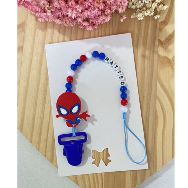 Prendedor de chupeta personalizado com tema e nome menino menina prendedor de bico homem aranha