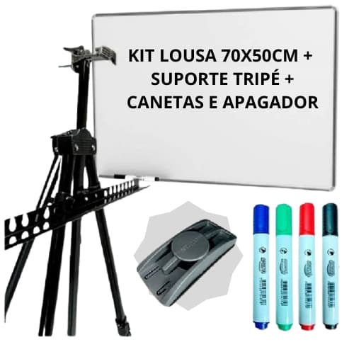 KIT LOUSA 70X50 + TRIPÉ CAVALETE  SUPORTE REGULAGEM + KIT CANETAS