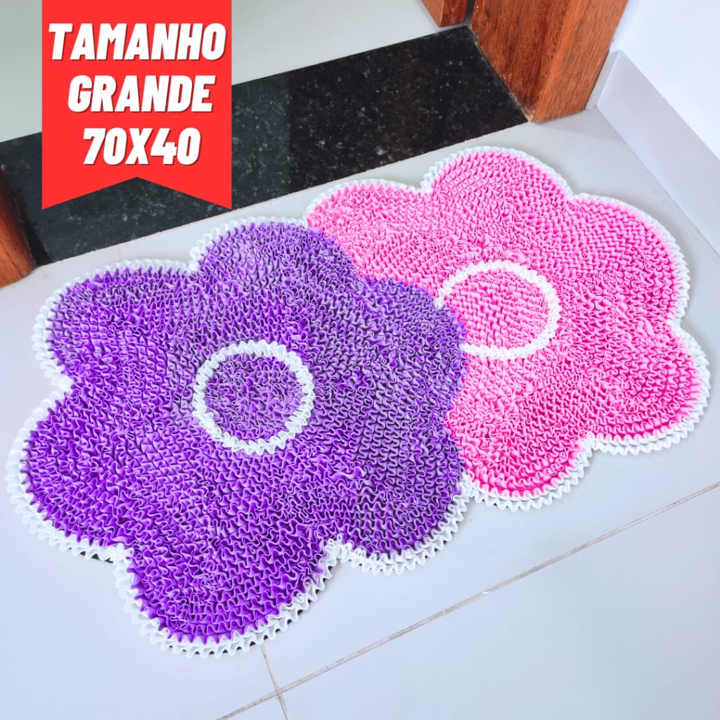 Tapete Porta Frufru Flor Porta Grande 70x40cm Antiderrapante Malha