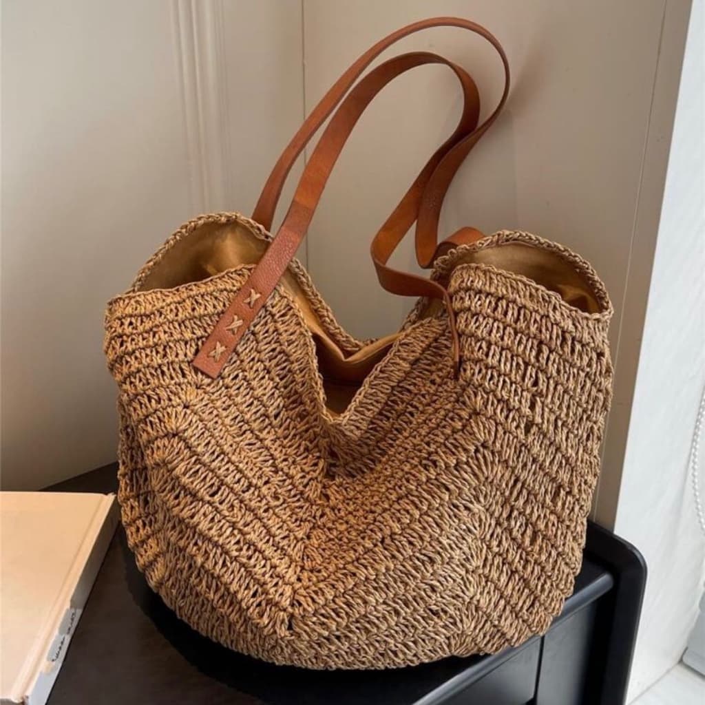 Bolsa de palha de grande capacidade para férias casuais praia portátil nova moda bolsa de ombro tecida