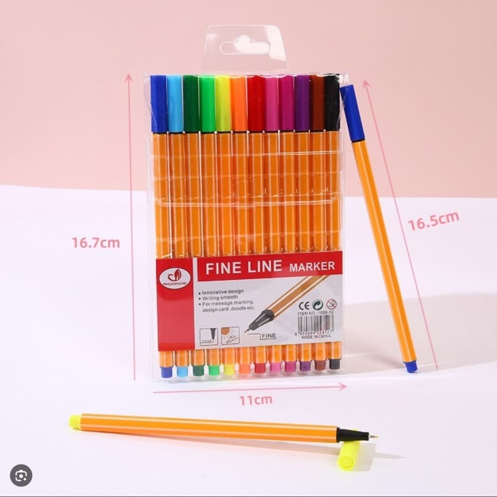 Kit 12/36 Canetas hidrográficas coloridas Fine LIne Ponta FIna 0.4 mm