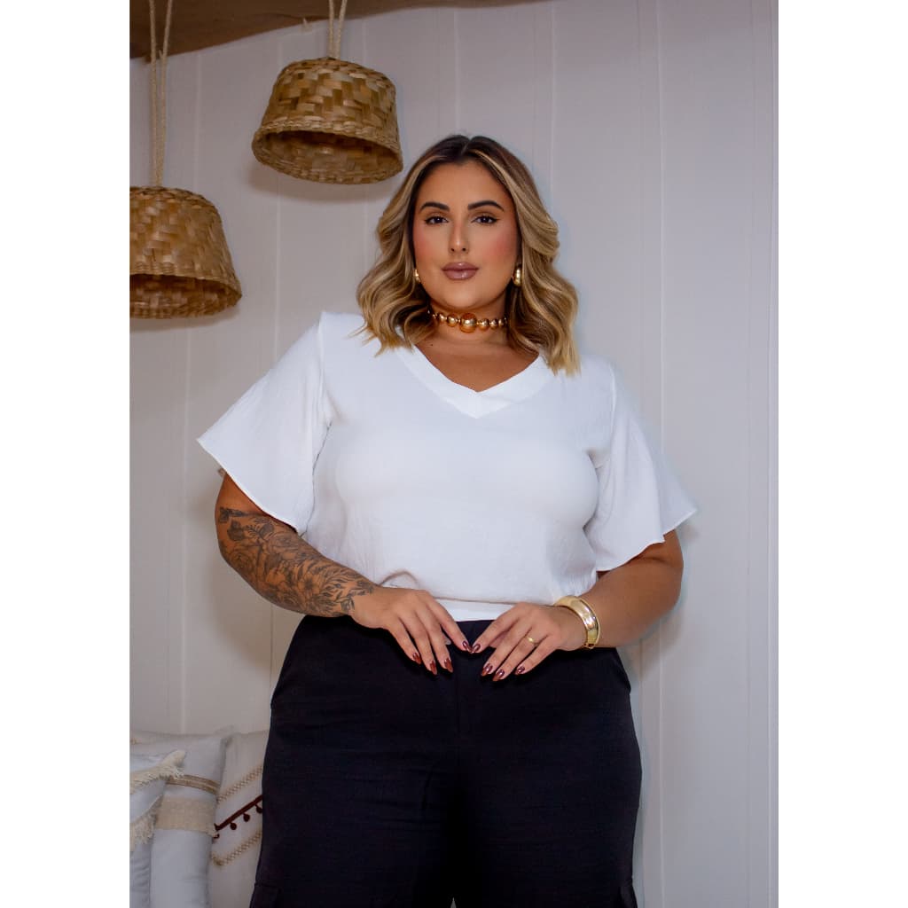 Blusinha plus size premium casual chic moda festa tamanho grande tendencia manga curta leve elegante