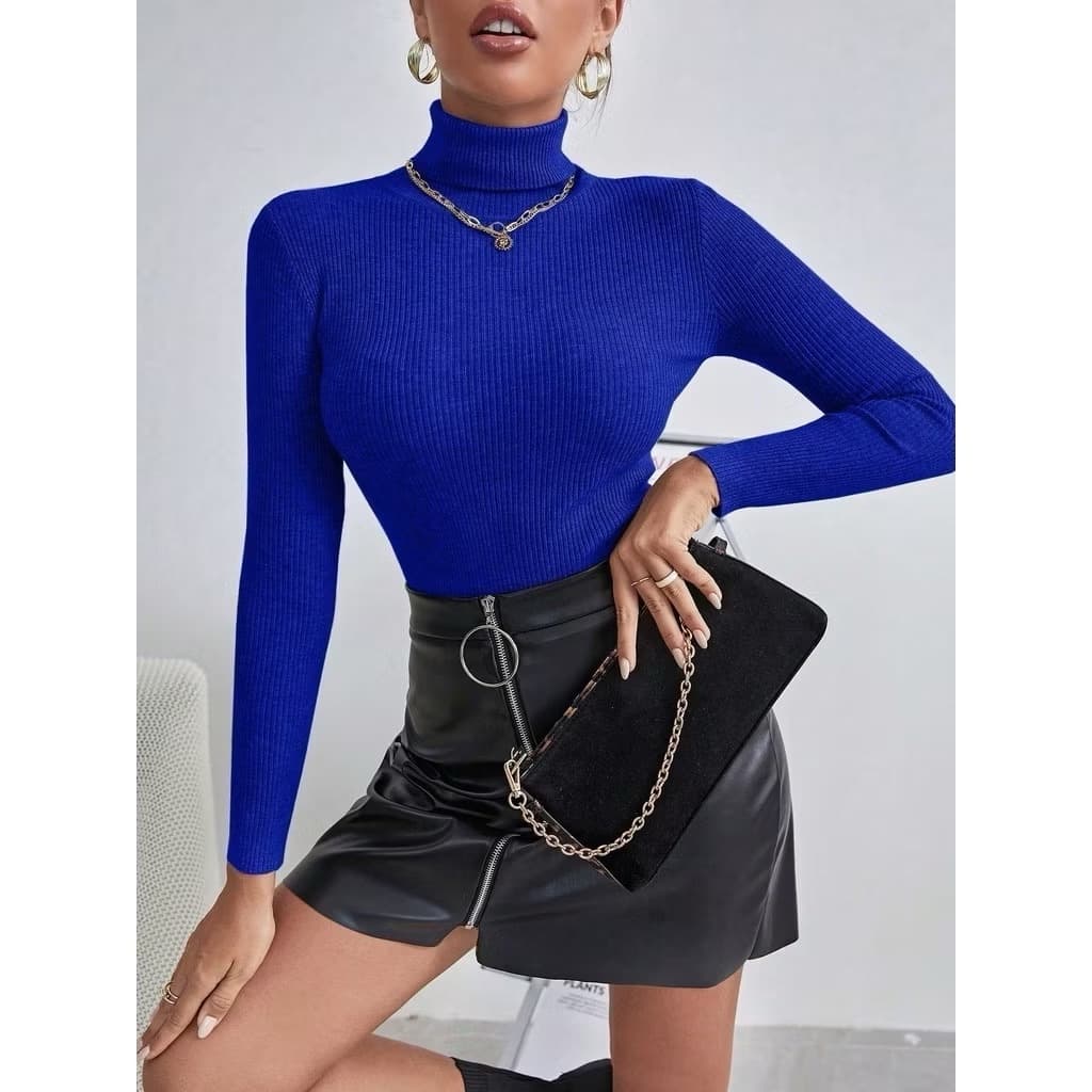 Blusa Cacharrel Canelada Feminina Segunda Pele Tricot Básica Gola Alta Moda Inverno