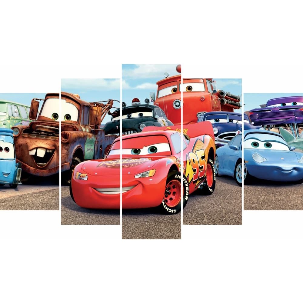 CARROS - Placa Quadro decorativo mosaico MDF  80 cm x 45 cm Kit com 5 partes - Infantil