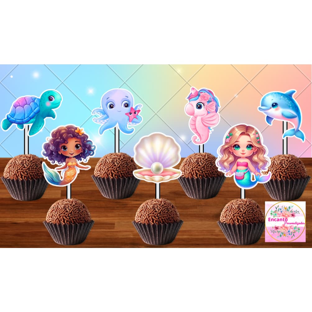50 Tags Toppers P/ Docinho para festa SEREIAS , brigadeiro beijinho