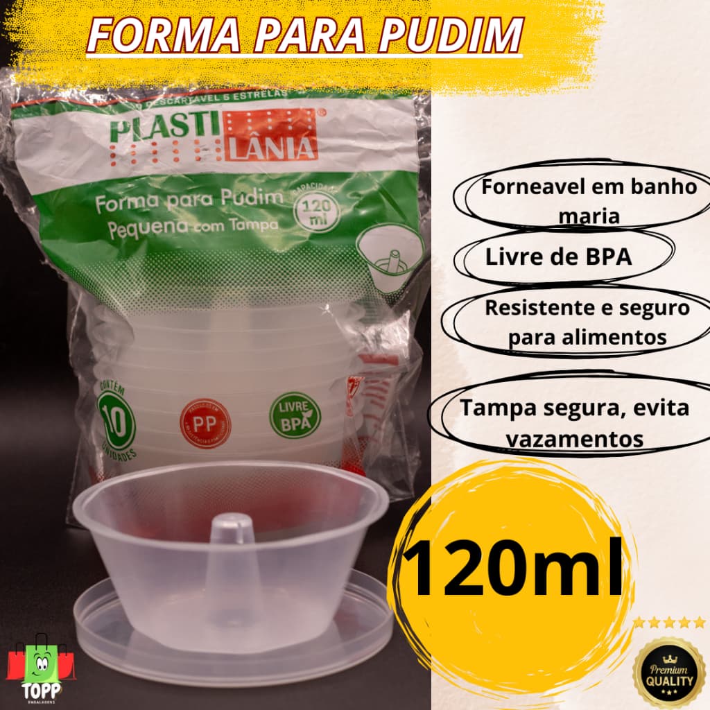 MINI FORMA PARA PUDIM COM TAMPA 120ML - Ideal para Sobremesas, Festas e Delivery
