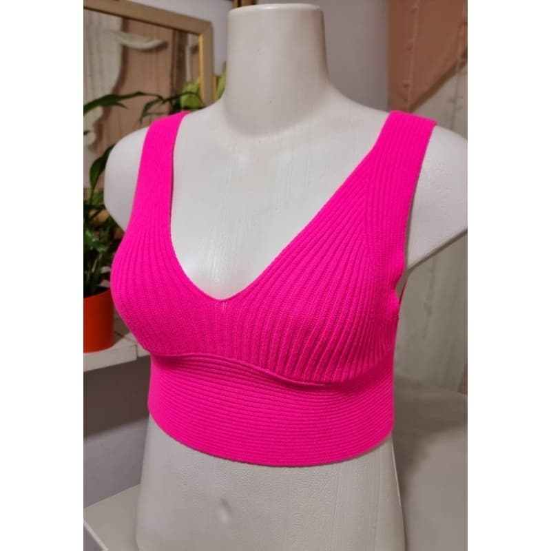 Cropped Feminina Canelada Alças Larga Rosa Shock