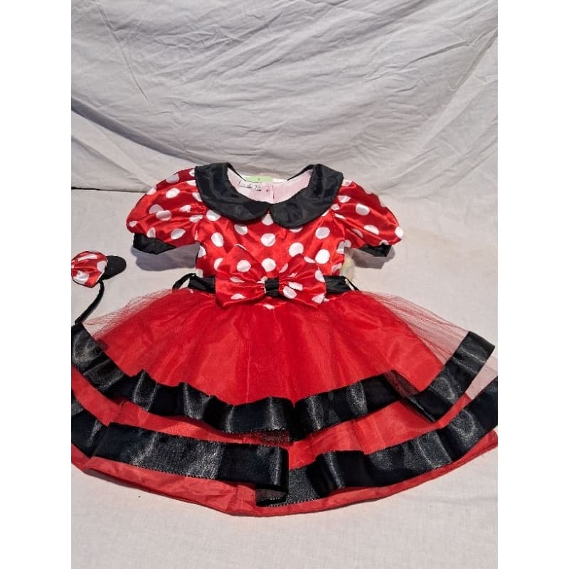 Fantasia Miney Com Tiara Para Festa Fantasia Infantil Tm 3 Para Crianças  De 2 a 3 anos