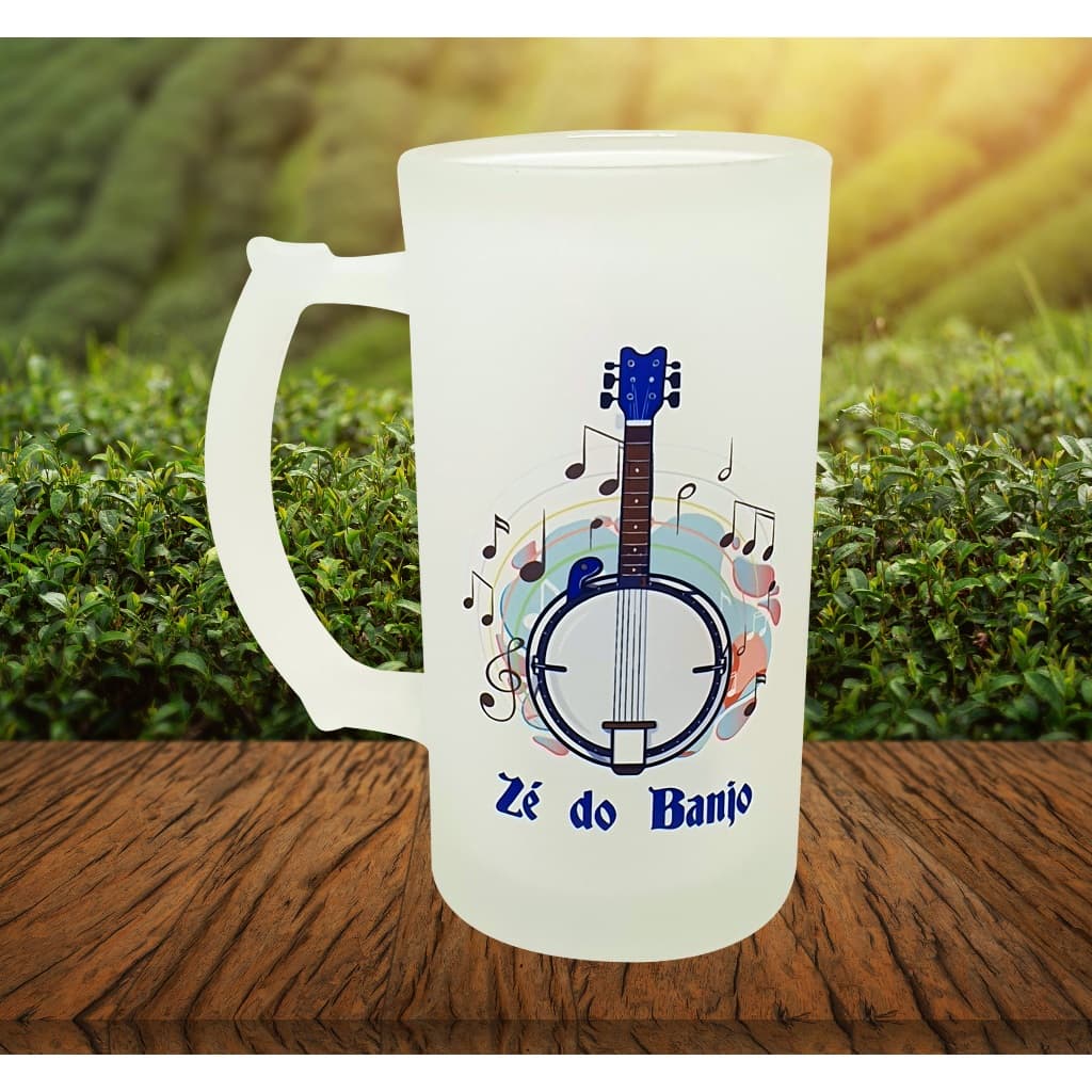 Caneca Vidro Chopp Personalizado Instrumento Musical Banjo
