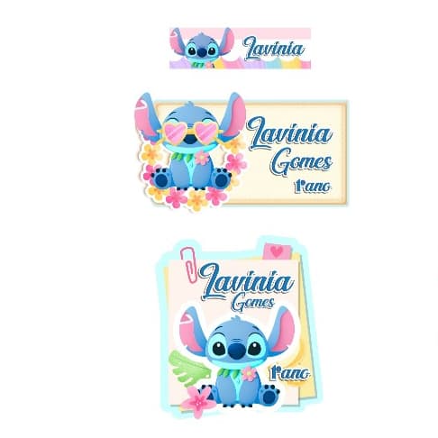 64 Etiquetas personalizadas Stitch - etiqueta escolar - adesivo escolar - etiqueta adesiva
