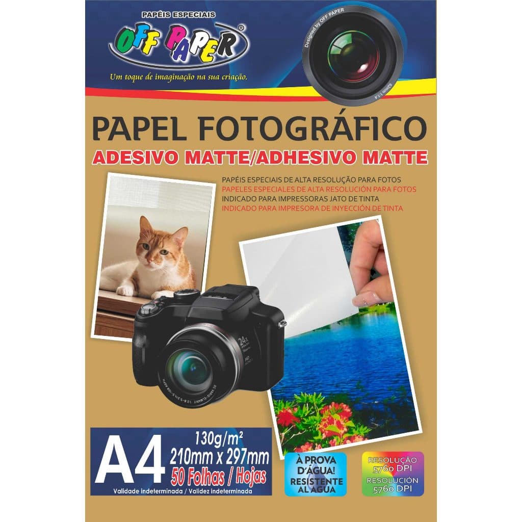 Papel Fotográfico Adesivo Matte (fosco) 115 ou 130g/m² A4 – 50 Folhas