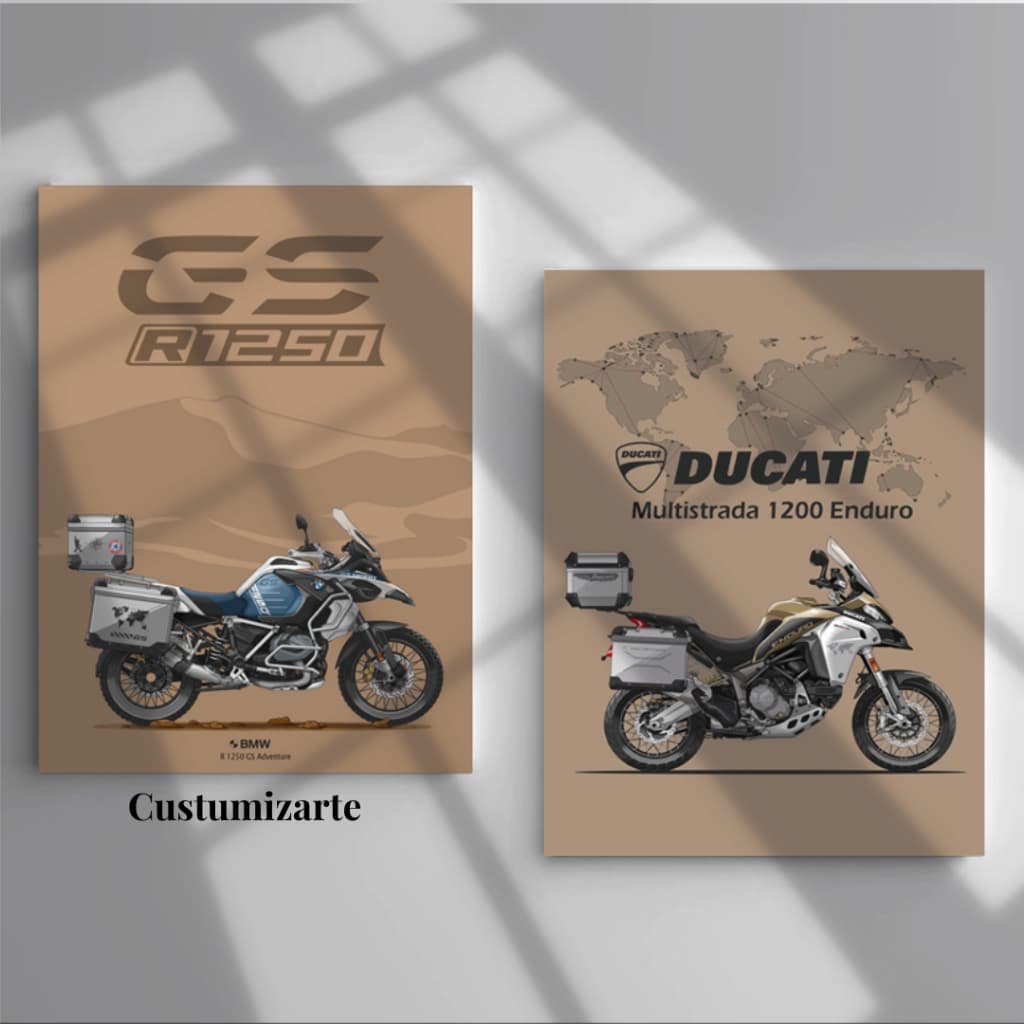 Kit 2 Quadros Decorativos/Motos BMW gs r1250, Ducati Multistrada 1200 enduro/Decoracao casa, escritorio, oficina, quarto