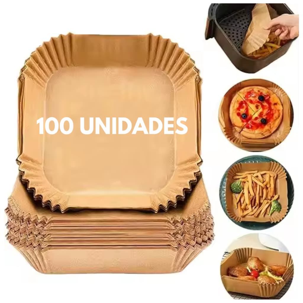 100 Formas de Papel Quadrada Descartavel Antiaderente Protetor Para Airfryer Cestinha Não Gruda