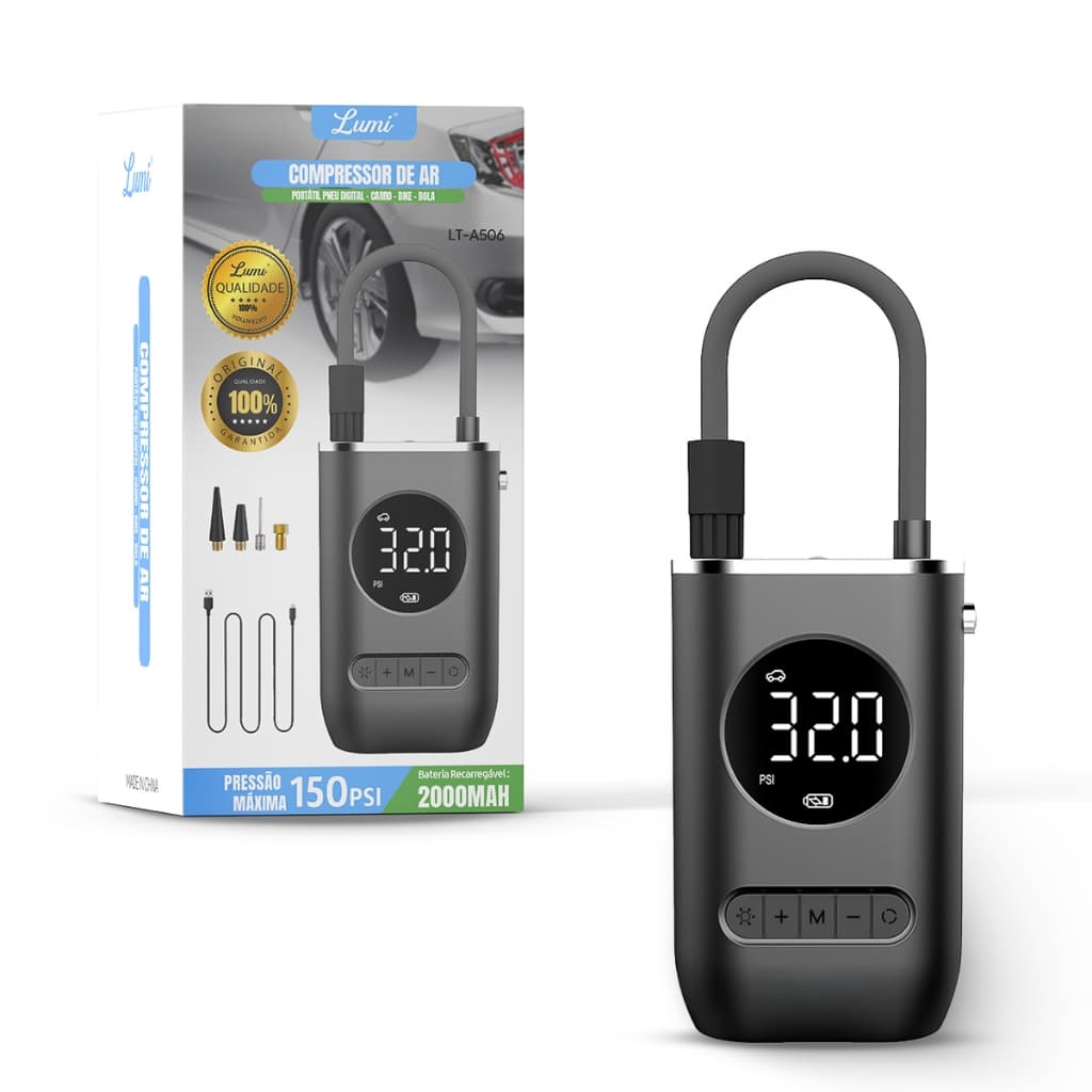 Mini Compressor Digital Rezzet Bomba De Encher Pneus Portátil Para Carro Bicicleta Motocicletas Preto Com Calibrador