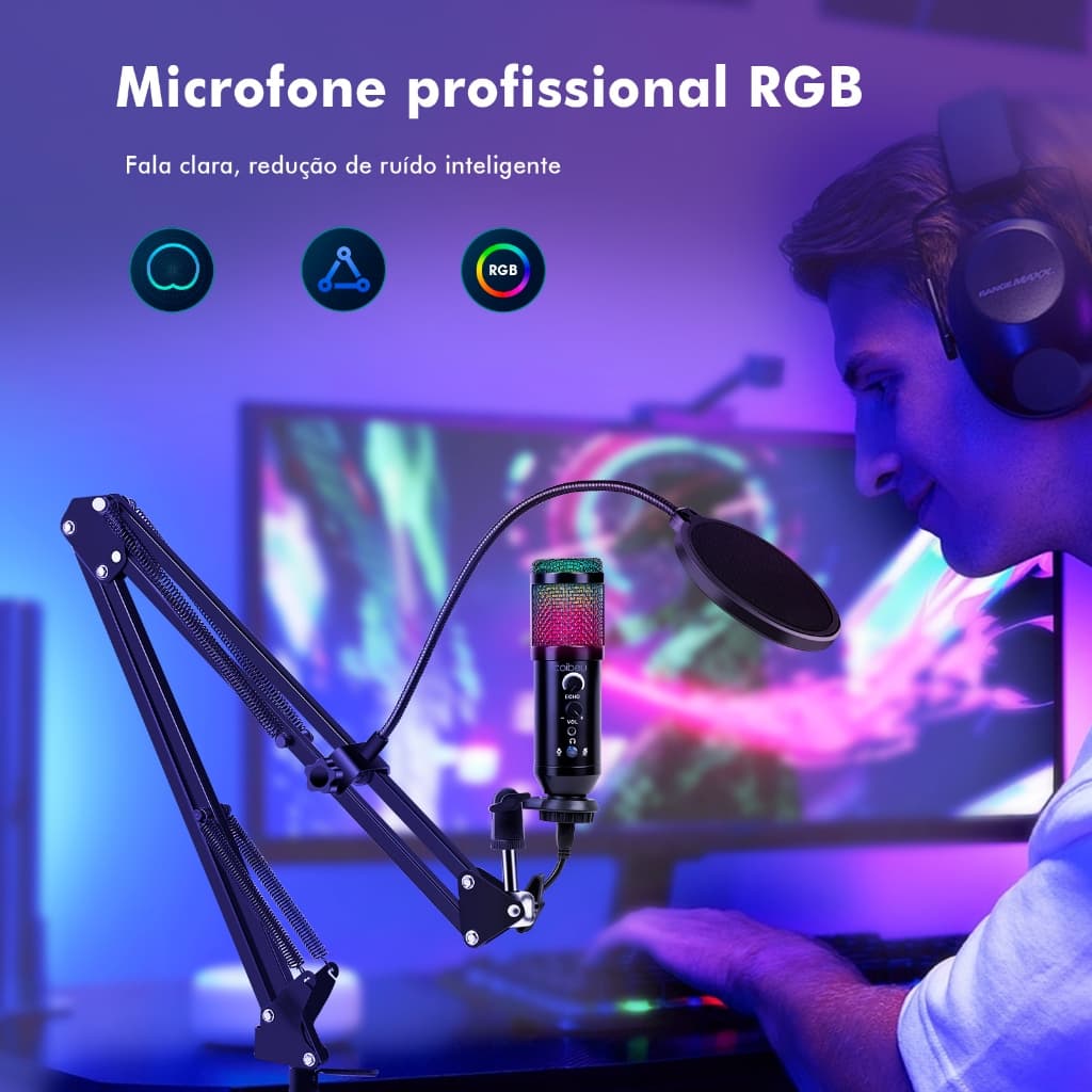 COIBEU Microfone Condensador Profissional Canto Podcast RM800