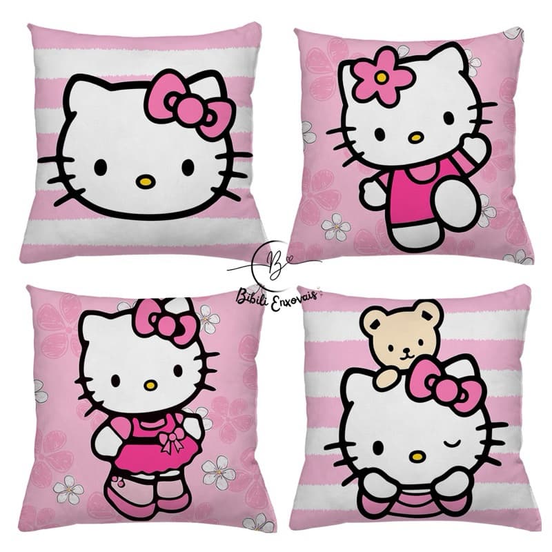 KIT 4 CAPAS DE ALMOFADAS IDEAL PARA DECORAÇÃO  HELLO KITTY ROSA QUARTO DE MENINA TAMANHO 45X45