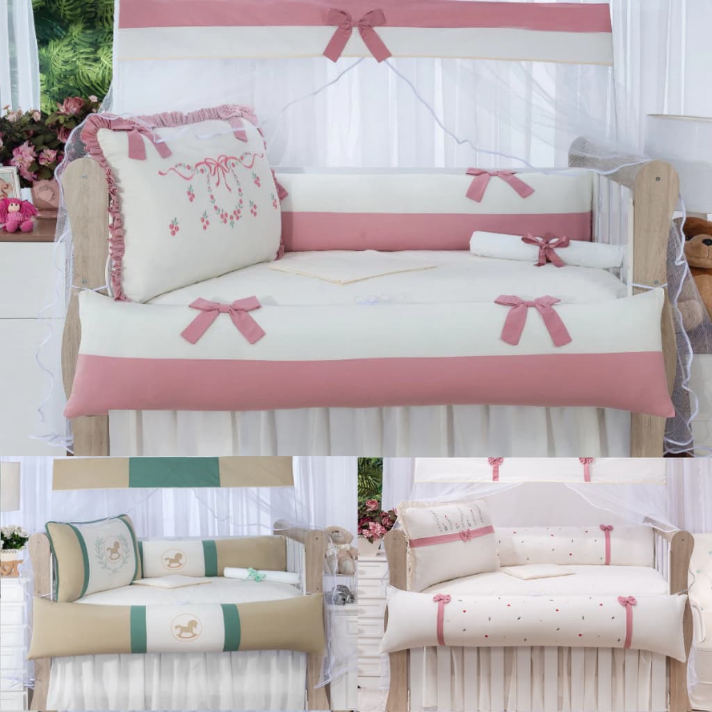 Kit Berço Americano 10 Peças Bordado 100% Algodão Menina Menino Várias Estampas e Modelos Completo