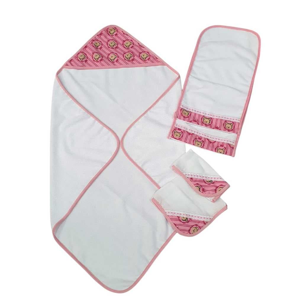 Toalha de Banho Bebê + 2 Toalhas de Ombro + 2 Fralda de Boca para Bebê 100% Algodão Estampada